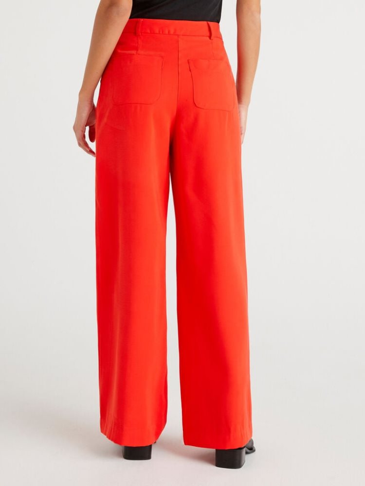 Red Women's Benetton Flowy Wide Leg Trousers | AU379536