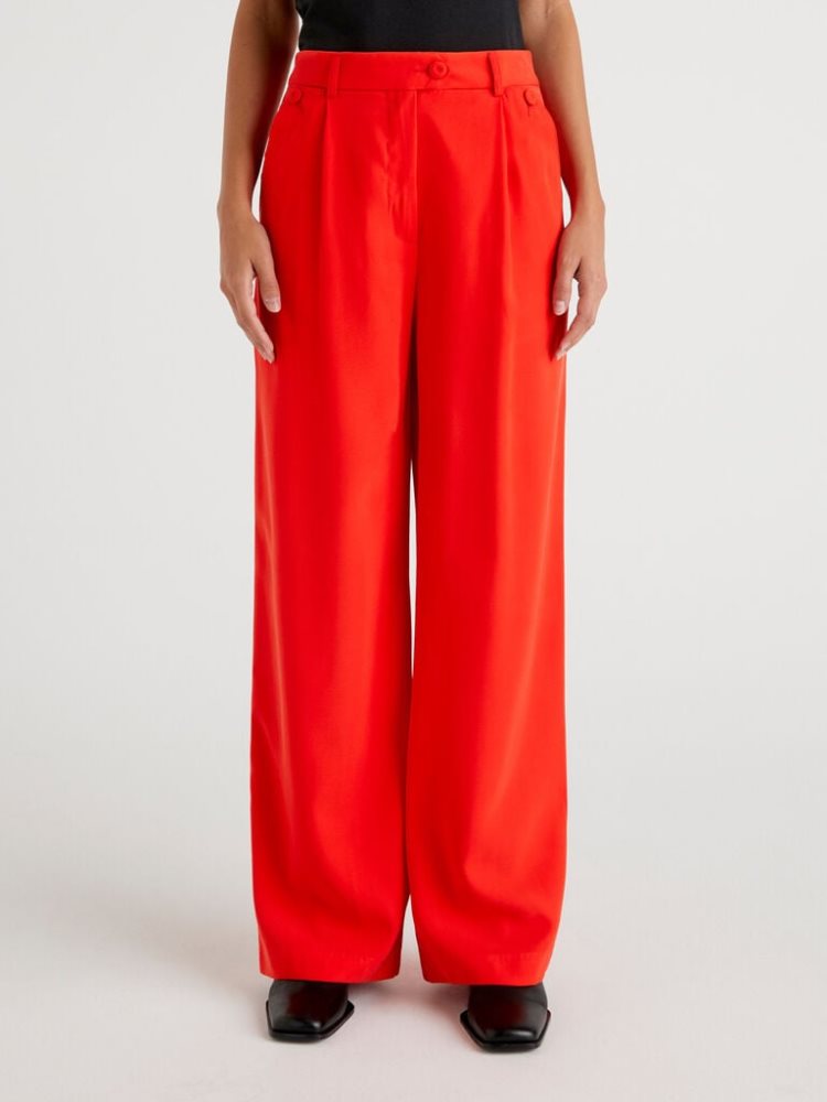 Red Women\'s Benetton Flowy Wide Leg Trousers | AU379536