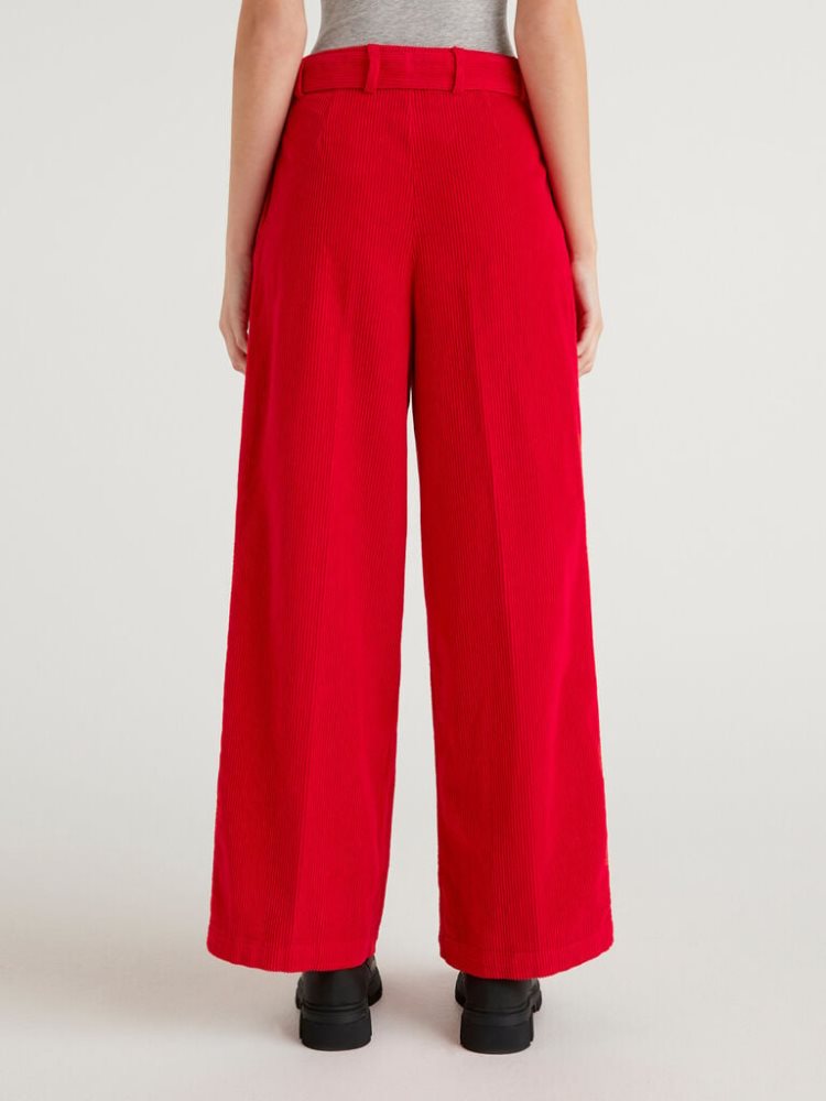 Red Women's Benetton Jccxucb Oversized Velvet Trousers | AU115017