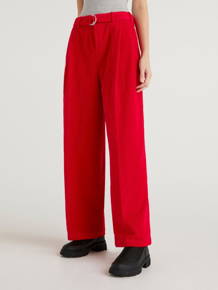 Red Women\'s Benetton Jccxucb Oversized Velvet Trousers | AU115017