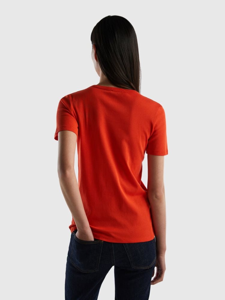 Red Women's Benetton Long Fiber Cotton Short Sleeve T-shirts | AU886112