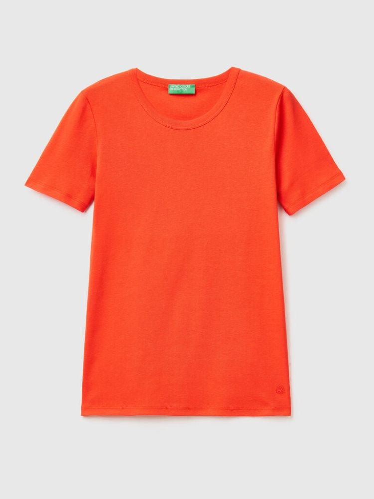 Red Women's Benetton Long Fiber Cotton Short Sleeve T-shirts | AU886112