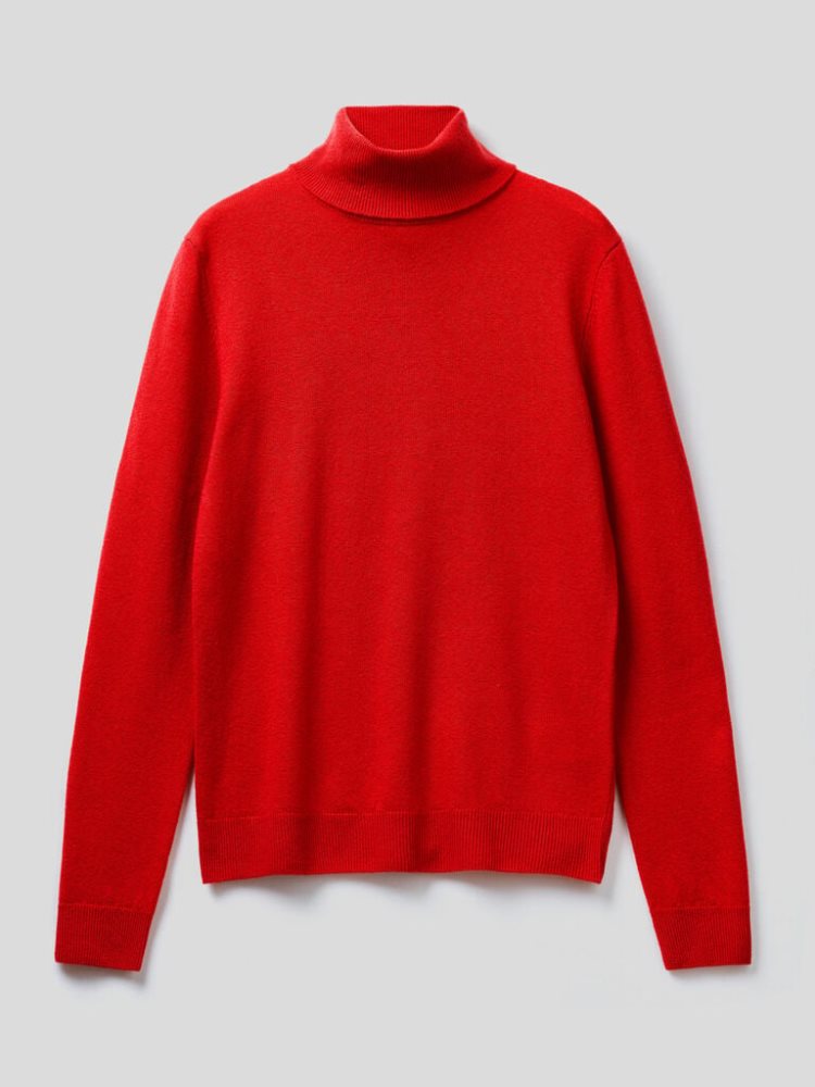 Red Women's Benetton Pure Merino Wool Turtleneck High Neck Sweaters | AU346224