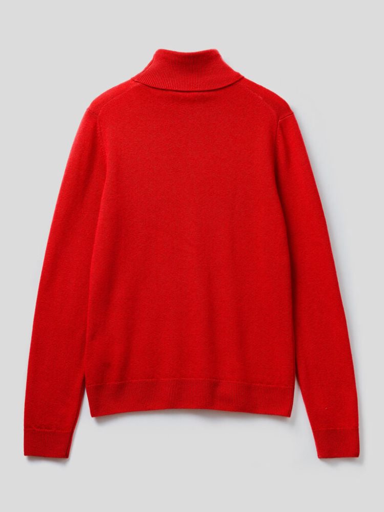 Red Women's Benetton Pure Merino Wool Turtleneck High Neck Sweaters | AU346224