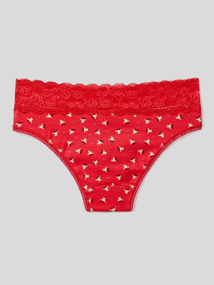 Red Women's Benetton Reindeer Print And Lace Knickers | AU677047