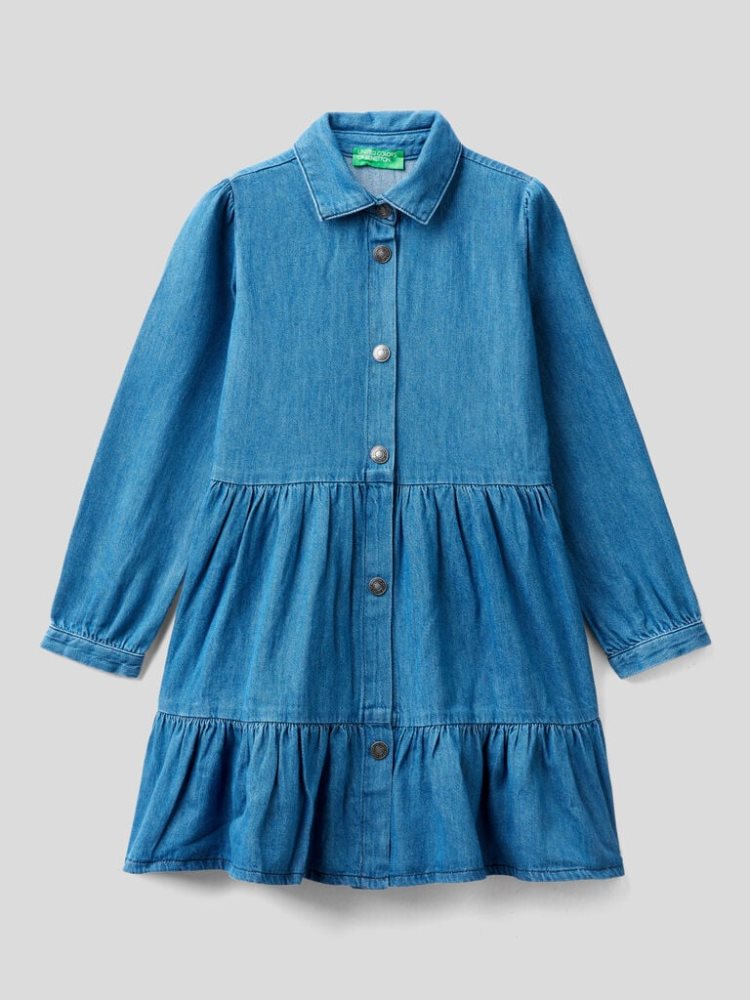 Sky Blue Kids\' Benetton Flounce Denim Dress | AU851304