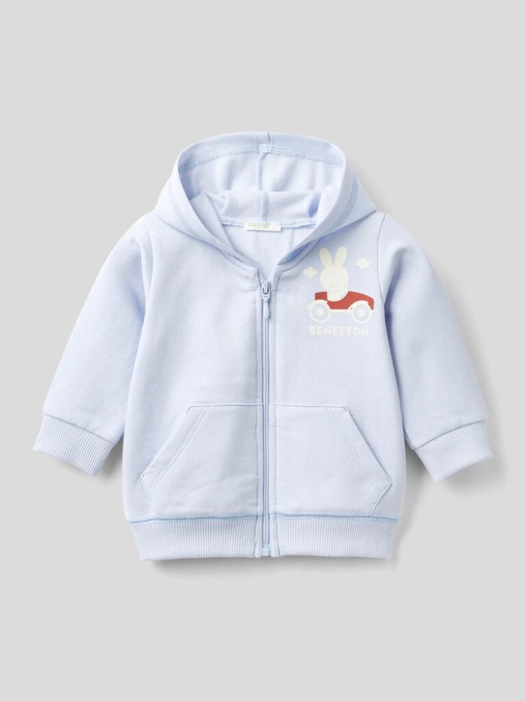 Sky Blue Kids\' Benetton Print On The Pocket Hoodie | AU030125