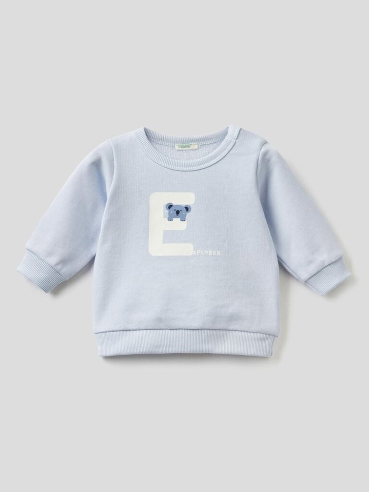 Sky Blue Kids\' Benetton Warm Organic Cotton Print Sweatshirt | AU053842