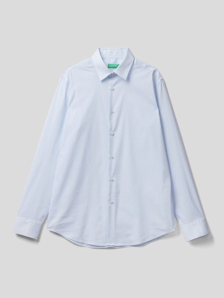 Sky Blue Men's Benetton Slim Fit Stretch Cotton Blend Shirts | AU416785