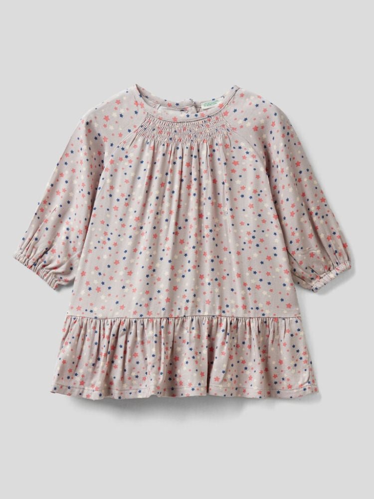 Soft Pink Kids\' Benetton Flowy Patterned Print Dress | AU657058