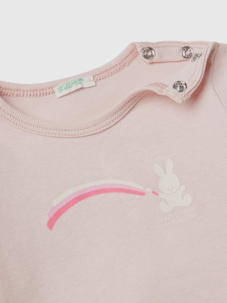 Soft Pink Kids' Benetton Long Sleeve 100% Organic Cotton T Shirts | AU854479