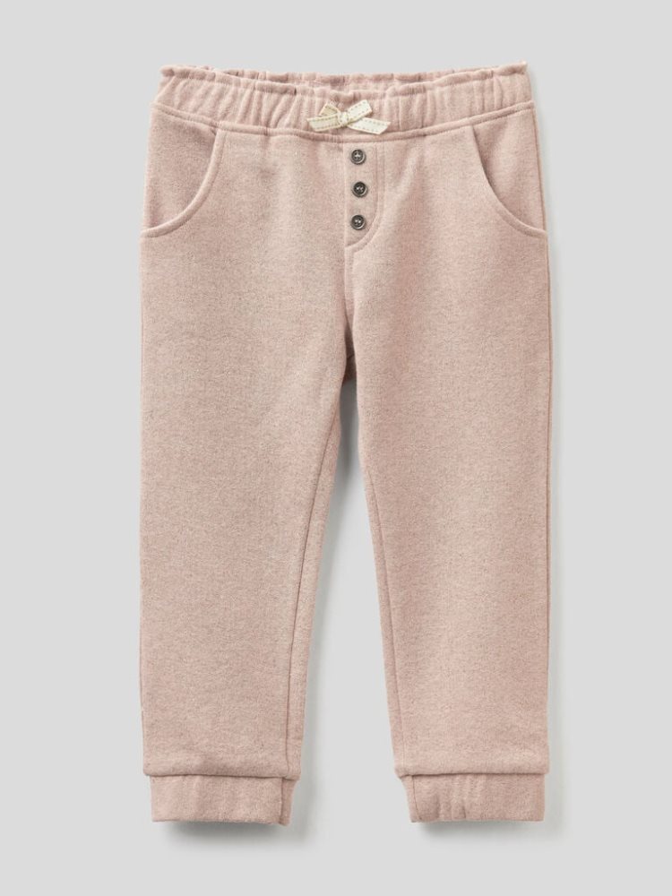 Soft Pink Kids\' Benetton Lurex And Bow Sweatpants | AU712042