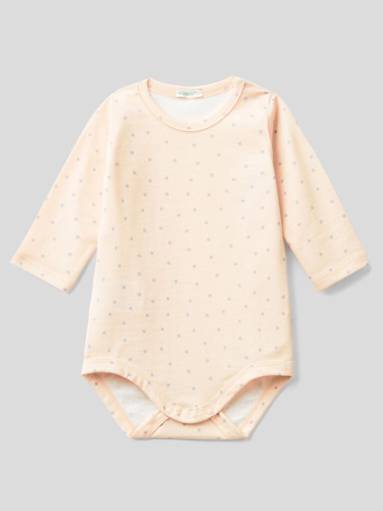 Soft Pink Kids\' Benetton Patterned 100% Organic Cotton Bodysuits | AU412012