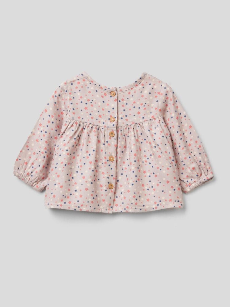 Soft Pink Kids' Benetton Patterned Pure Viscose Blouse | AU205880