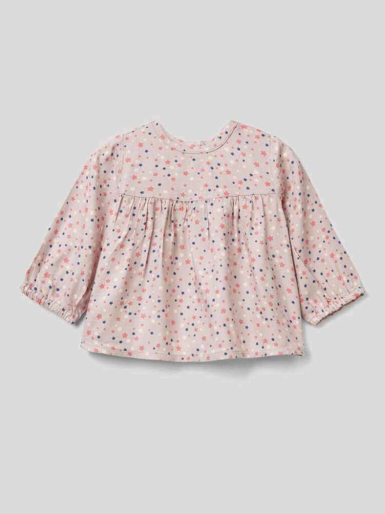 Soft Pink Kids\' Benetton Patterned Pure Viscose Blouse | AU205880