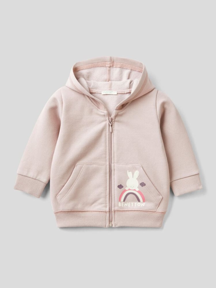 Soft Pink Kids\' Benetton Print On The Pocket Hoodie | AU223586