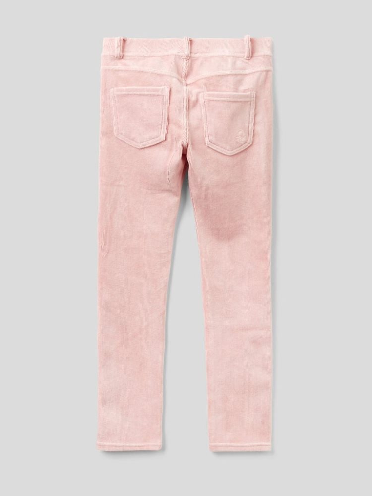 Soft Pink Kids' Benetton Super Skinny Chenille Trousers | AU075772