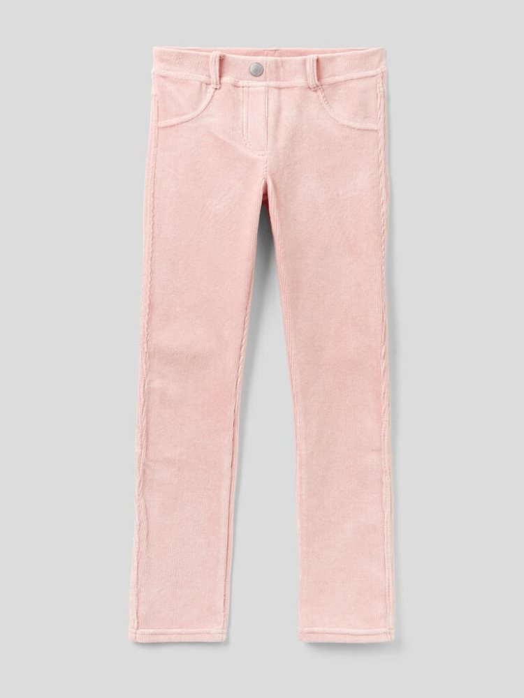 Soft Pink Kids\' Benetton Super Skinny Chenille Trousers | AU075772