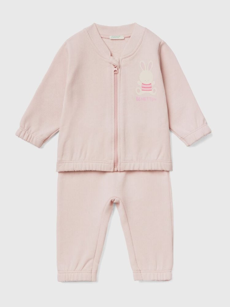 Soft Pink Kids\' Benetton Sweat Sports Dungarees | AU118105