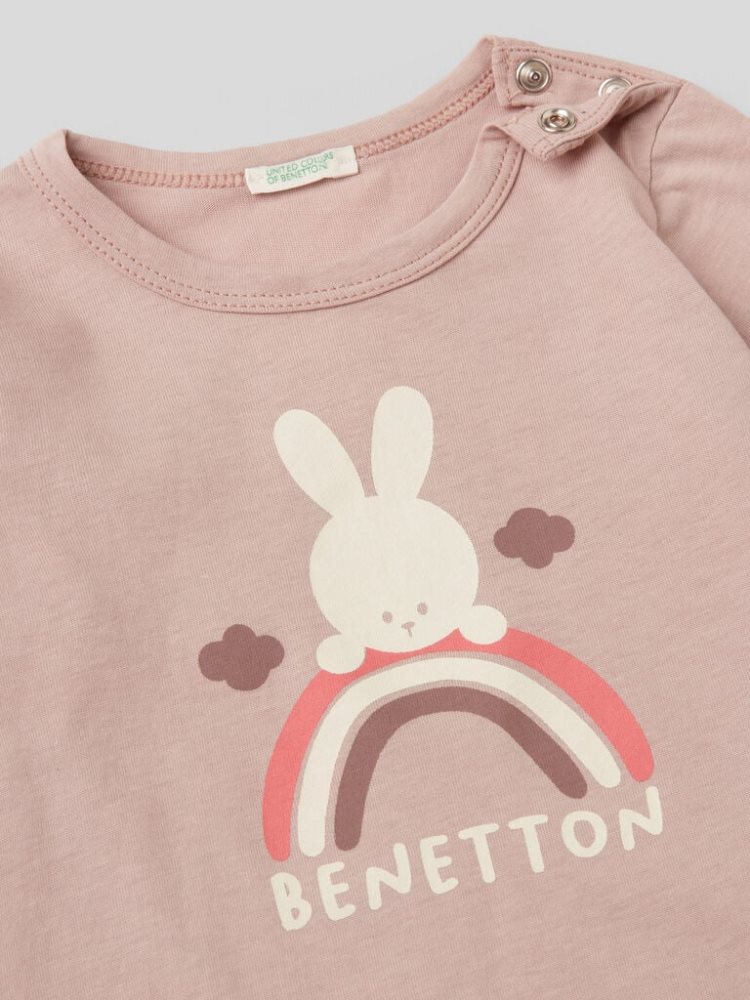 Soft Pink Kids' Benetton Warm Organic Cotton T Shirts | AU135701