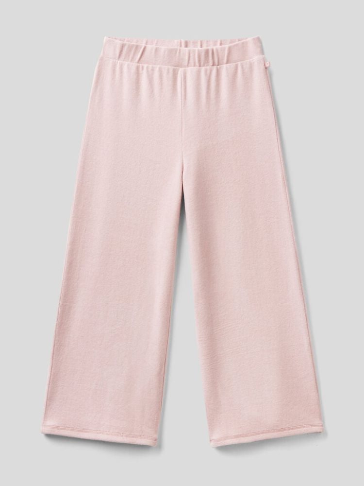 Soft Pink Kids\' Benetton Wide Leg Viscose Blend Trousers | AU327402