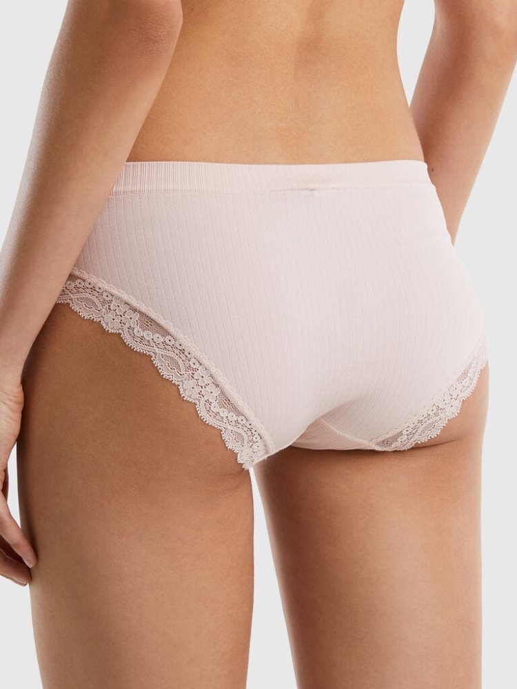 Soft Pink Women's Benetton Knit Lace Knickers | AU629737