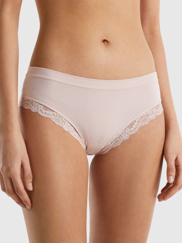 Soft Pink Women\'s Benetton Knit Lace Knickers | AU629737