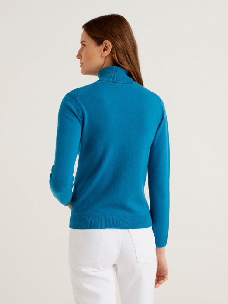 Teal Women's Benetton Pure Merino Wool Turtleneck High Neck Sweaters | AU754527