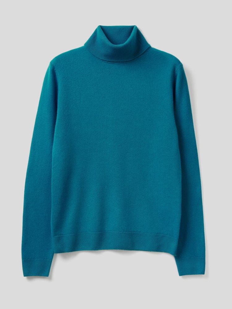 Teal Women's Benetton Pure Merino Wool Turtleneck High Neck Sweaters | AU754527