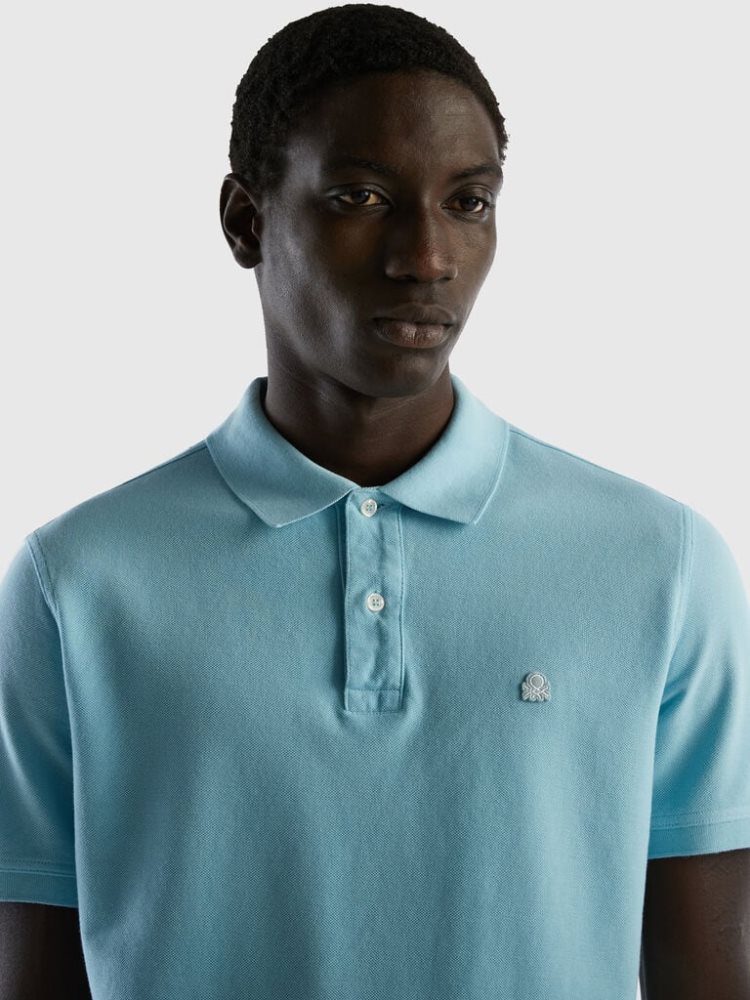 Turquoise Men's Benetton Regular Fit Short Sleeve Polos | AU408139