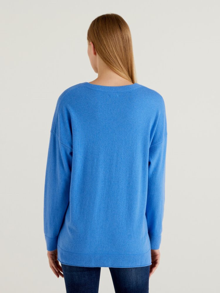 Turquoise Women's Benetton Boxy Fit Cashmere Blend Crew Neck Sweaters | AU540024