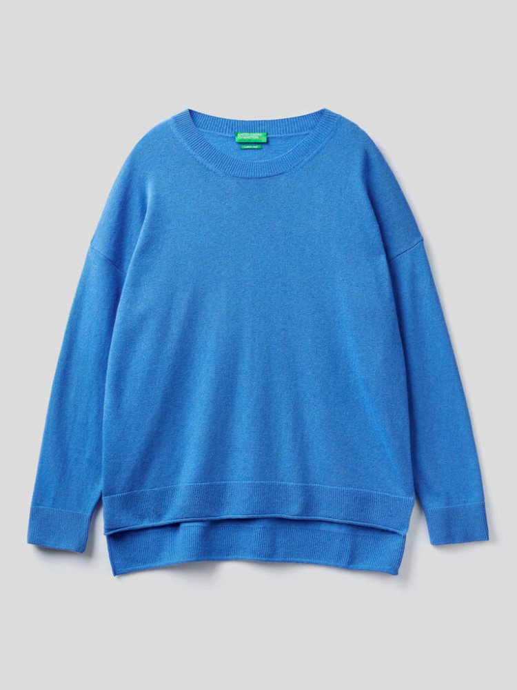 Turquoise Women's Benetton Boxy Fit Cashmere Blend Crew Neck Sweaters | AU540024