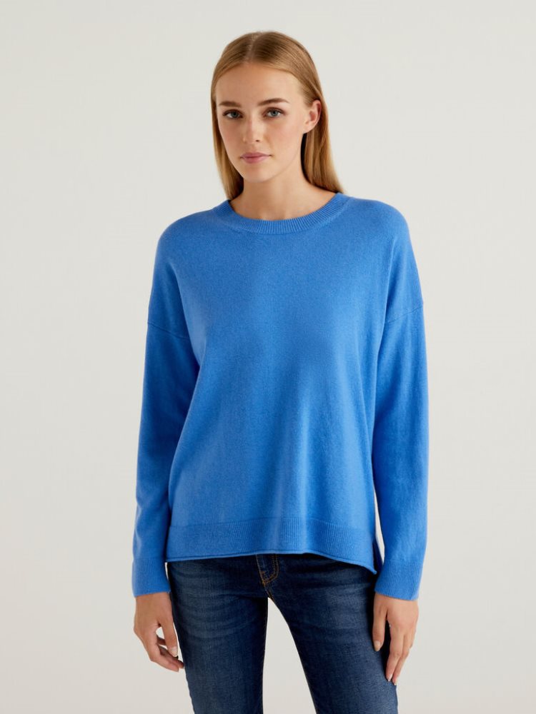 Turquoise Women\'s Benetton Boxy Fit Cashmere Blend Crew Neck Sweaters | AU540024