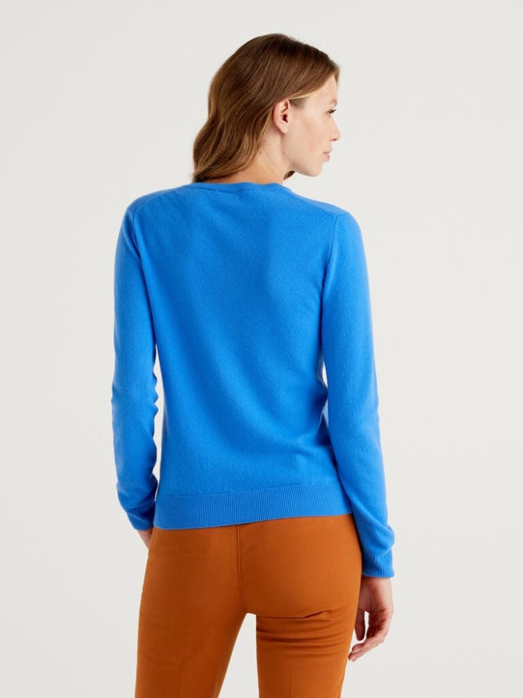 Turquoise Women's Benetton Crew Neck Merino Wool Sweaters | AU968512