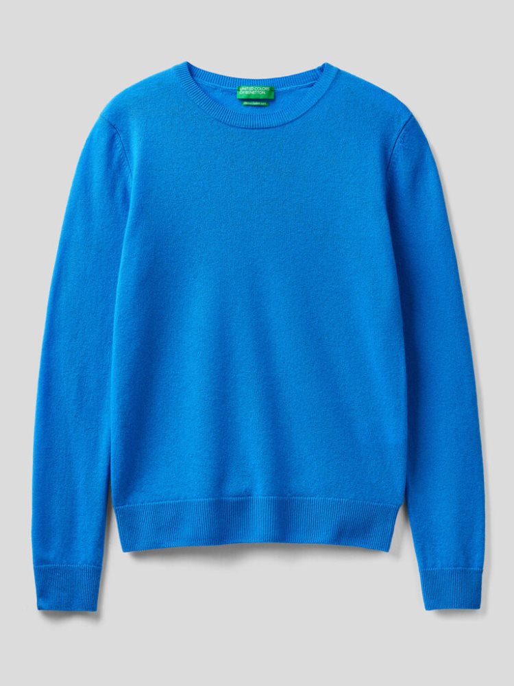 Turquoise Women's Benetton Crew Neck Merino Wool Sweaters | AU968512