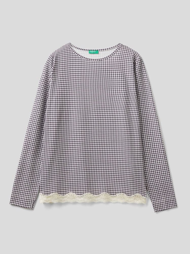 Violet Women's Benetton Check Sustainable Viscose T Shirts | AU715012