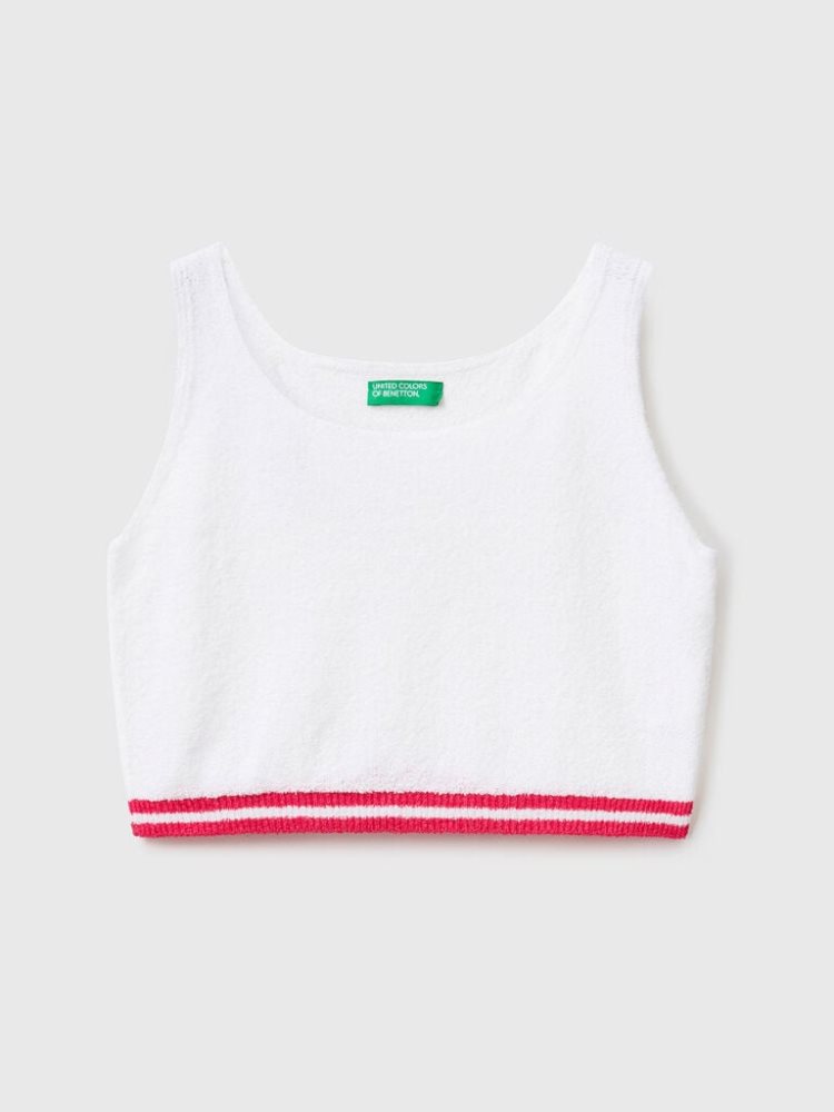 White Kids\' Benetton Bouclé Yarn Short Tanks | AU256908