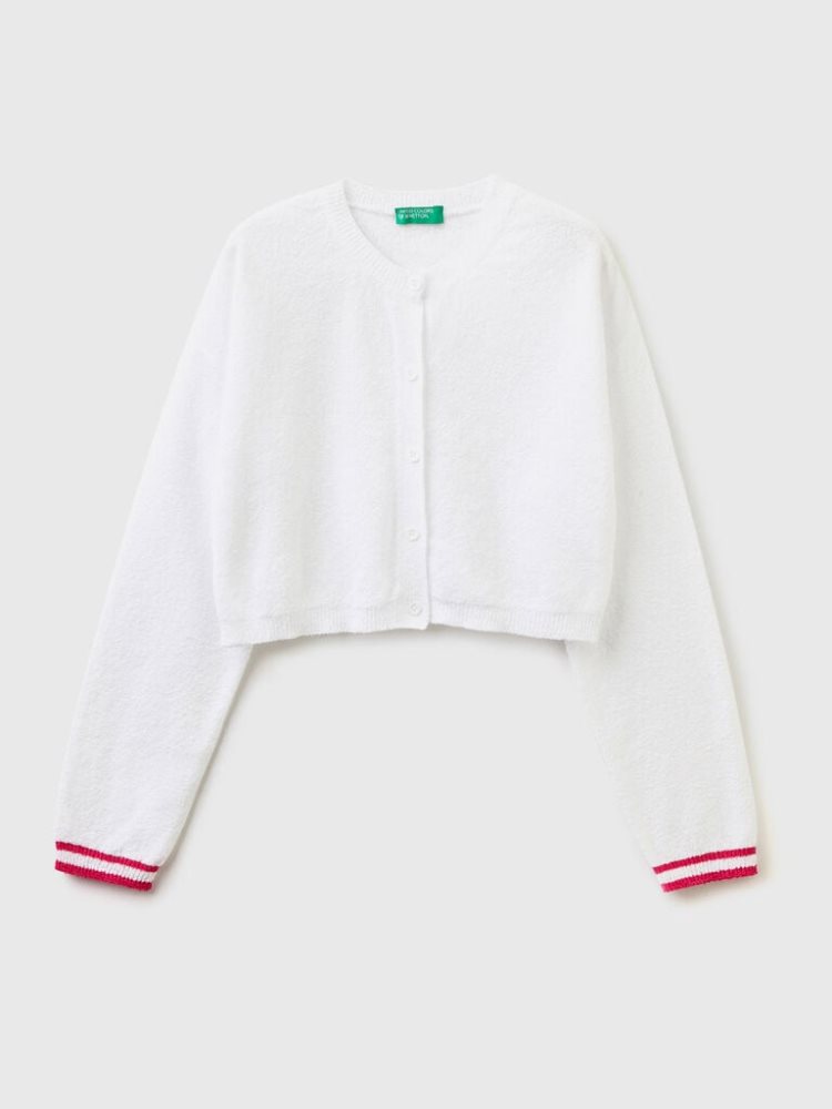 White Kids\' Benetton Cropped Bouclé Yarn Cardigan | AU855617