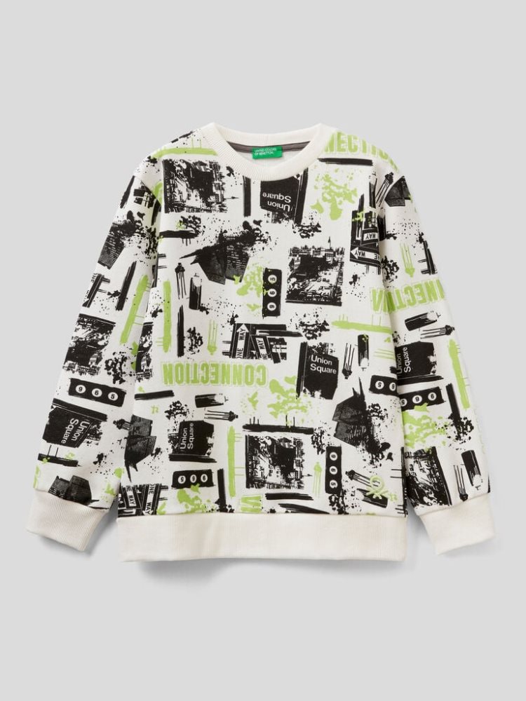 White Kids\' Benetton Japanese Pattern Sweatshirt | AU056939