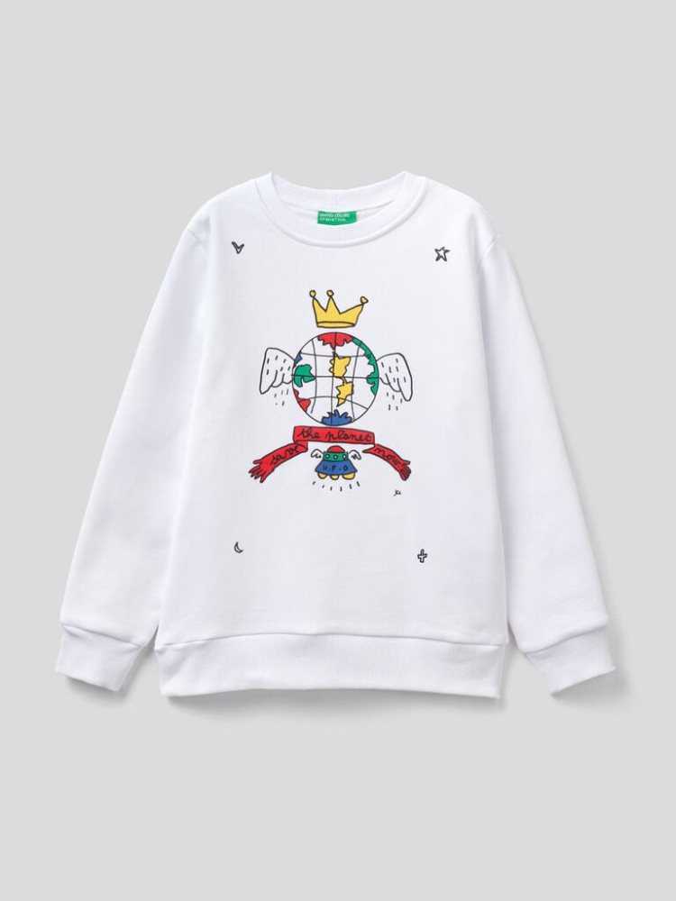 White Kids\' Benetton Jccxucb Warm Print Sweatshirt | AU394787