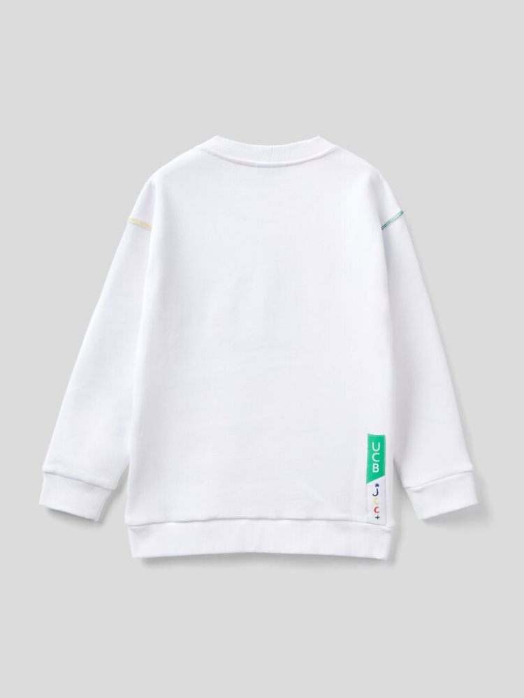 White Kids' Benetton Jccxucb Warm Print Sweatshirt | AU923305