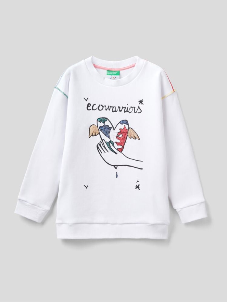 White Kids\' Benetton Jccxucb Warm Print Sweatshirt | AU923305