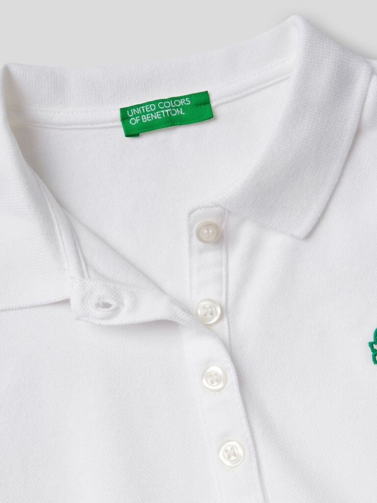 White Kids' Benetton Organic Cotton Long Sleeve Polo Shirts | AU804398