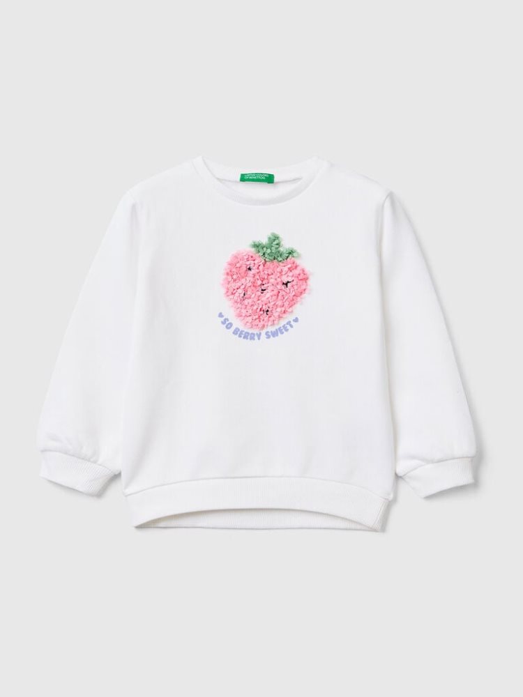 White Kids\' Benetton Petal Look Applique Sweatshirt | AU796181