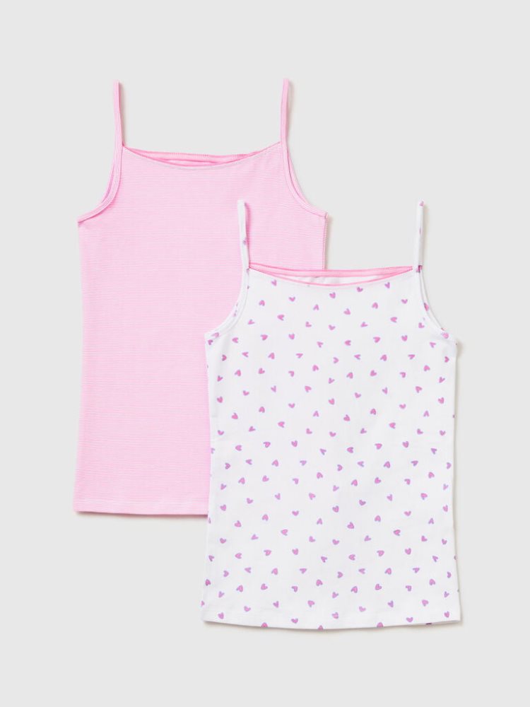 White Kids\' Benetton Stretch Cotton Two Patterned Camisole Tops | AU909075