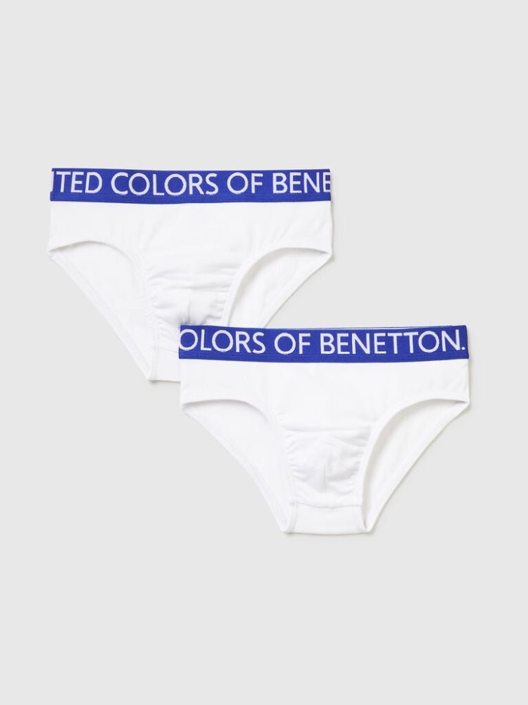 White Kids\' Benetton Two Pairs Of Logoed Elastic Briefs | AU409700