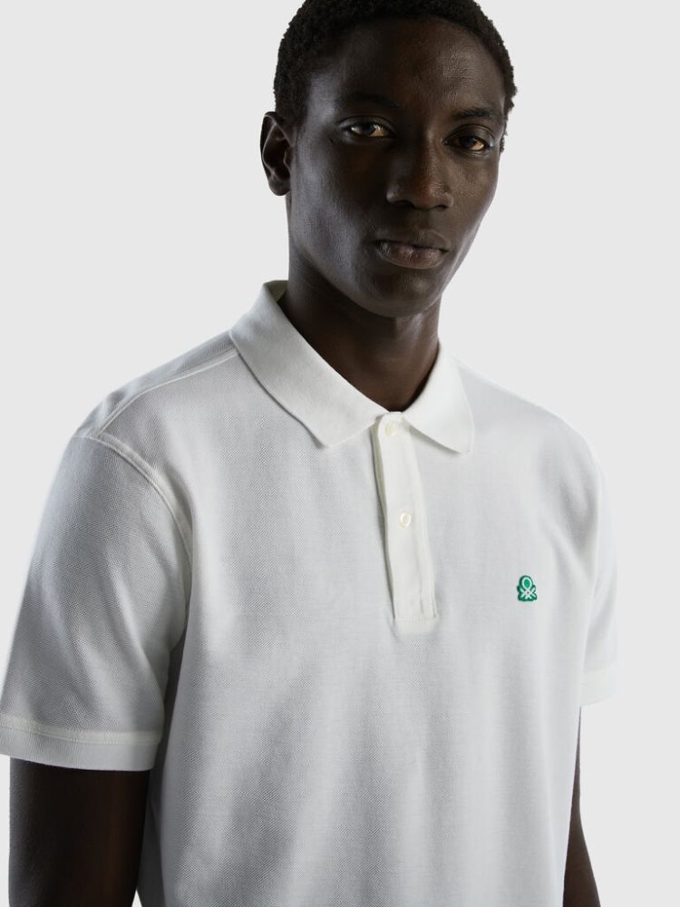 White Men's Benetton Regular Fit Short Sleeve Polos | AU884821