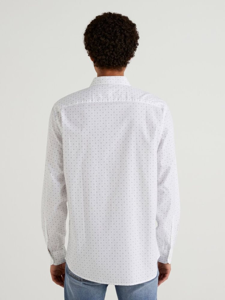 White Men's Benetton Slim Fit Micro Patterned Shirts | AU387677