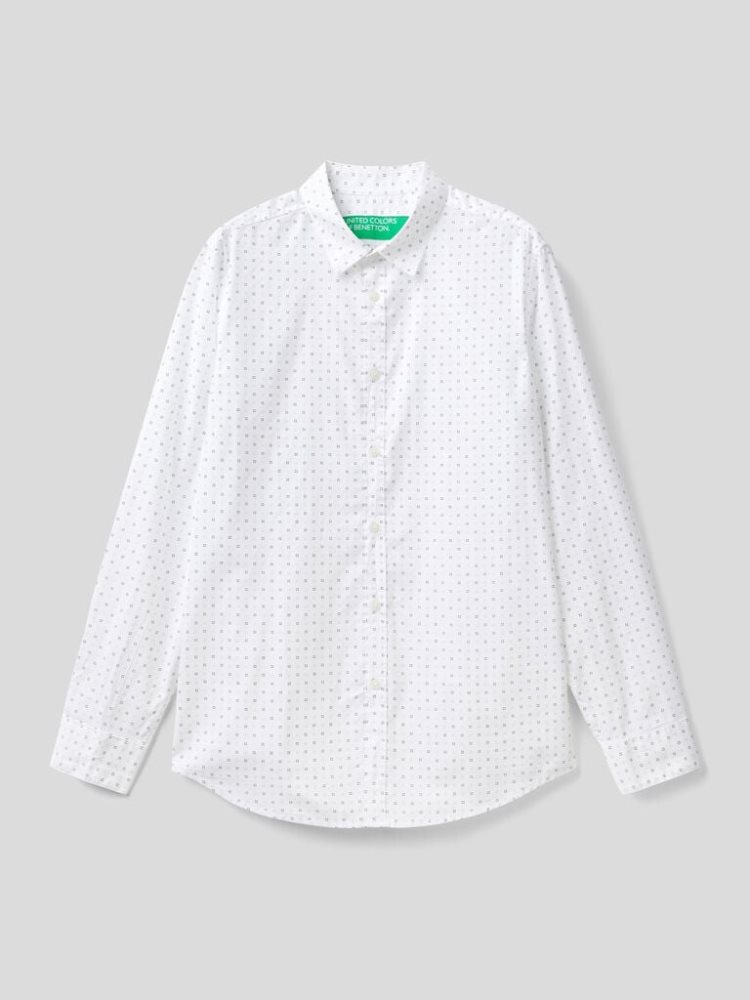 White Men's Benetton Slim Fit Micro Patterned Shirts | AU387677