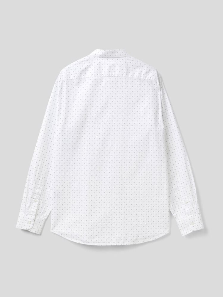 White Men's Benetton Slim Fit Micro Patterned Shirts | AU387677